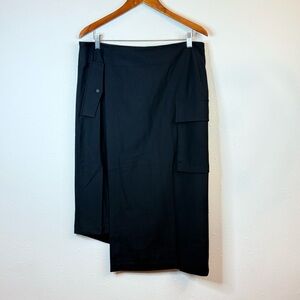 DKNY Asymmetrical Wrap Cargo Pocket Black Women’s Midi Skirt Size 14 NWT